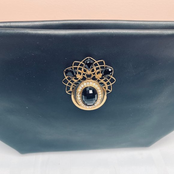 Il Punto Rossa Vintage Black Leather Handbag with Ornate Gold & Onyx Detail (195 - Picture 9 of 9